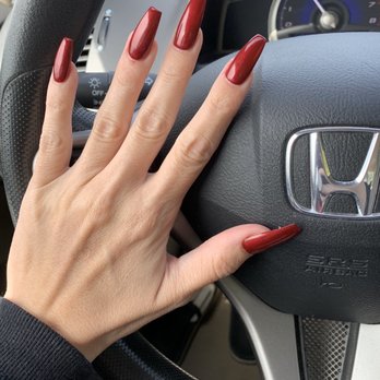 Jesnail - dark red, long acrylic coffin - Nail Technicians Near Me - Bangor, Maine