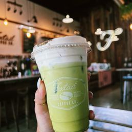 Iced matcha with raspberry cold foam Iced matcha with raspberry cold foam