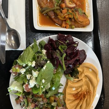 Andalous Mediterranean Grill - This one is 4 sides + 1 meat with red snapper as the meat.! - Lebanese Near Me - Arlington, Texas