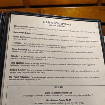 Main Street Bistro - Classic menu. Mon lunch 2019-10-21 - Breakfast & Brunch Near Me - New Paltz, New York
