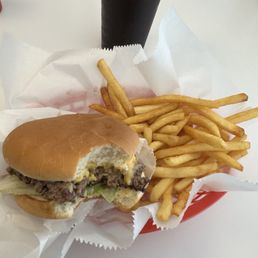 Single cheeseburger and fries