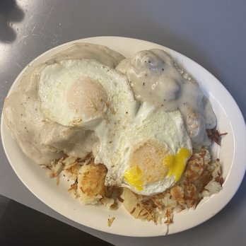 Olde Canal Restaurant - Biscuits and gravy with over easy eggs and hash browns - Fast Food Near Me - Millersport, Ohio Olde Canal Restaurant - Biscuits and gravy with over easy eggs and hash browns - Fast Food Near Me - Millersport, Ohio