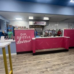 Where the toppings are added to your donuts.