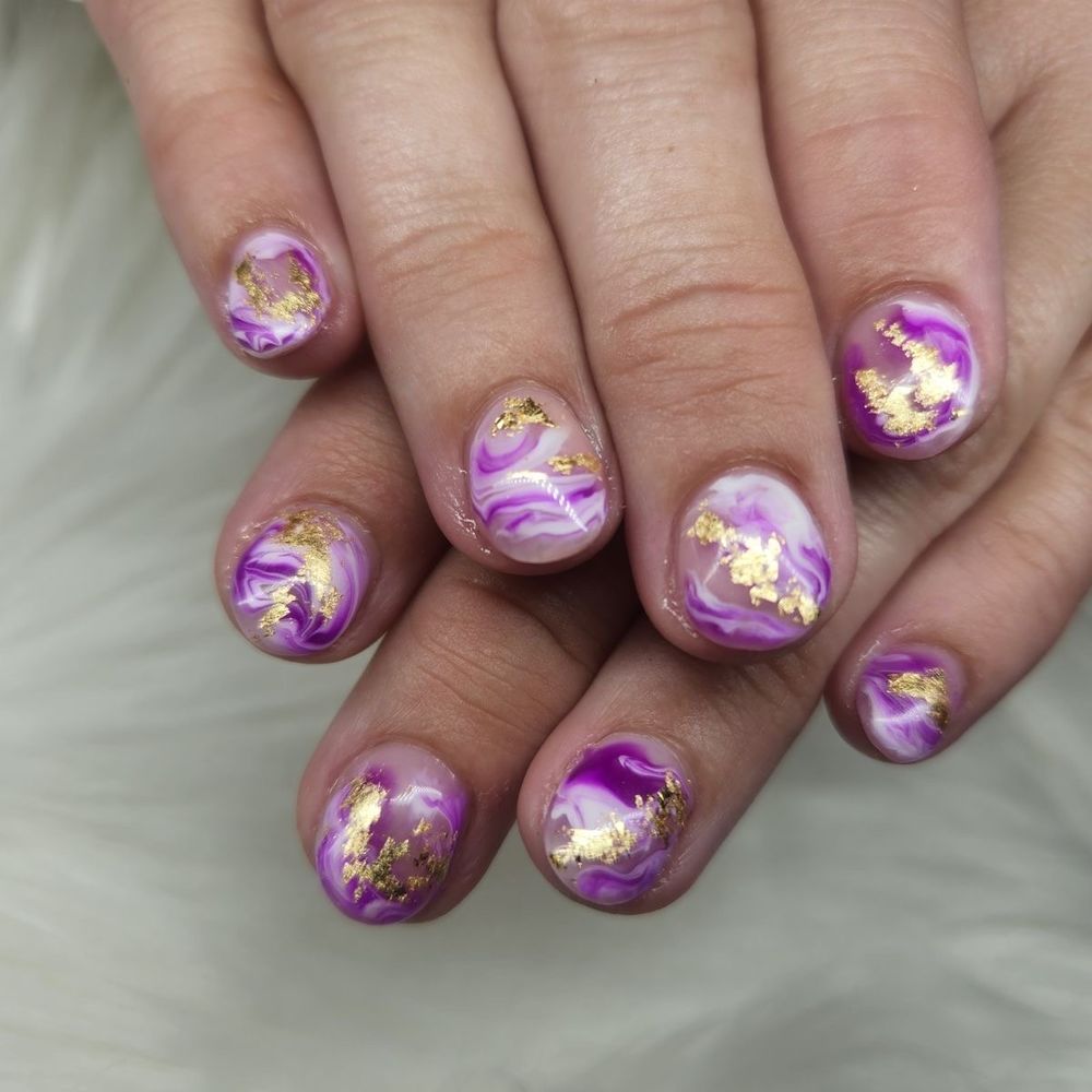 Indelible Nails - Marble purples and white with gold foil accent - Nail Technicians Near Me - Hales Corners, Wisconsin Indelible Nails - Marble purples and white with gold foil accent - Nail Technicians Near Me - Hales Corners, Wisconsin