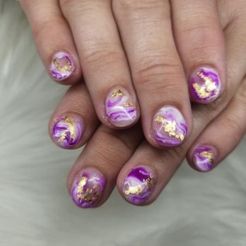 Indelible Nails - Marble purples and white with gold foil accent - Nail Technicians Near Me - Hales Corners, Wisconsin