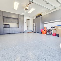 Create Home Storage - full garage remodel with workbench cabinets and floor coating, epoxy flooring