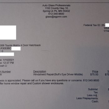 Auto Glass Professionals - 75 bucks - not bad! This saves me from needing a new windshield. - Auto Glass Services Near Me - Spring Lake Park, Minnesota Auto Glass Professionals - 75 bucks - not bad! This saves me from needing a new windshield. - Auto Glass Services Near Me - Spring Lake Park, Minnesota