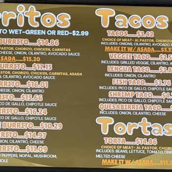 Ponchos Tacos - Menu as of 4/22/26 (there is a credit card fee on top of this, so best to pay cash). - Mexican Near Me - Fullerton, California