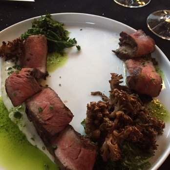 Park 26 - Ribeye with Hen of the Woods Mushrooms, Blue Cheese Cream, Basil Oil and crispy Kale - Breakfast & Brunch Near Me - Glens Falls, New York