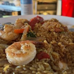 All Star Sports Bar & Grill - Shrimp and a LOT of rice swimming in Teriyaki.