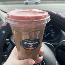 Sunnyside Cup - Valentine's Day Special! an iced mocha with strawberry cold foam!