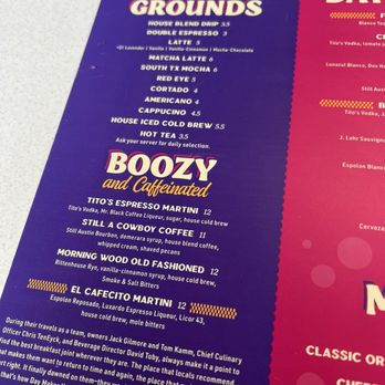 Day Maker Half Day Cafe - Drinks menu- my favorite section, boozy and caffeinated! - Breakfast & Brunch Near Me - Austin, Texas