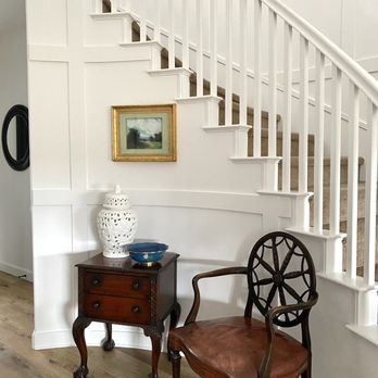 Gin Treadwell Interiors - Entry Redesign: Board & Batten detail, wood flooring, furnishings and decor - Interior Design Near Me Gin Treadwell Interiors - Entry Redesign: Board & Batten detail, wood flooring, furnishings and decor - Interior Design Near Me