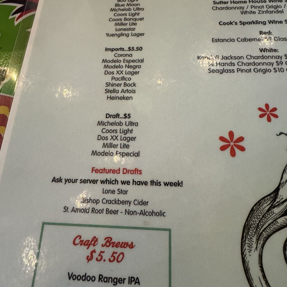 Drink menu Drink menu