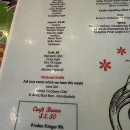 Drink menu