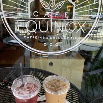 Café Equinox - Outdoor in the front of the store, pictured is a hibiscus tea and iced latte - Home & Garden Near Me - Shawnee, Kansas Café Equinox - Outdoor in the front of the store, pictured is a hibiscus tea and iced latte - Home & Garden Near Me - Shawnee, Kansas