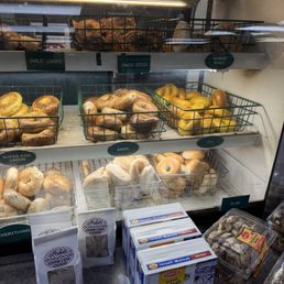 Lots of bagels and baked goods.
