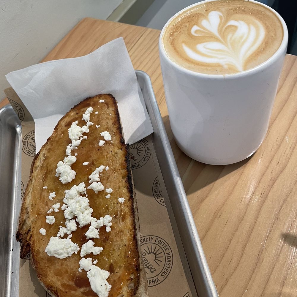 Compa Coffee Roasters - G.O.A.T. Toast & decaf vanilla latte - Coffee Roasteries Near Me - San Diego, California Compa Coffee Roasters - G.O.A.T. Toast & decaf vanilla latte - Coffee Roasteries Near Me - San Diego, California