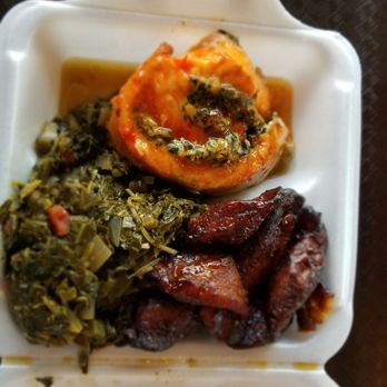 Spice It Up - Stuffed salmon, collard greens, plantains. - Caribbean Near Me - Norcross, Georgia Spice It Up - Stuffed salmon, collard greens, plantains. - Caribbean Near Me - Norcross, Georgia