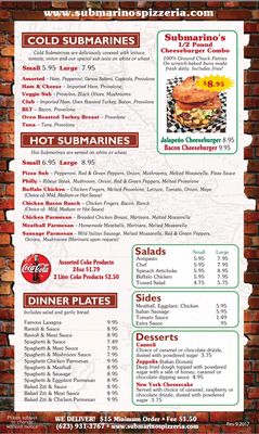 Menu photo 6 Submarinos Pizzeria Glendale, AZ Menu photo 6 Submarinos Pizzeria Glendale, AZ