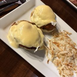 Chicken apple sausage egg Benedict
