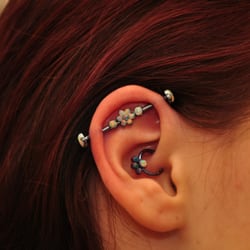 True Love Tattoo - gemmed industrial with white opals!