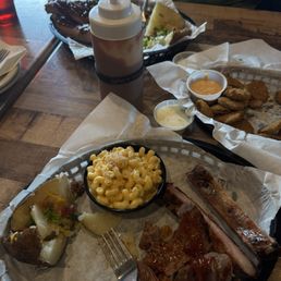 Ribs, brisket, loaded potato, Mac and cheese!