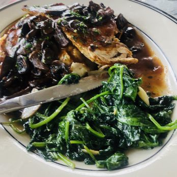 Big View Diner - Marsala Chicken with Marsala wine sauce,mushrooms, whipped mashed potatoes, and garlic spinach. - Diners Near Me - Charlotte, North Carolina Big View Diner - Marsala Chicken with Marsala wine sauce,mushrooms, whipped mashed potatoes, and garlic spinach. - Diners Near Me - Charlotte, North Carolina