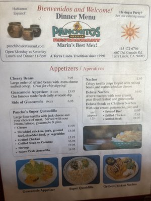 Menu photo 2 Panchitos Restaurant San Rafael, CA Menu photo 2 Panchitos Restaurant San Rafael, CA