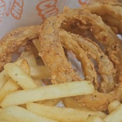 What The Cluck - Fr'ings ... Our Fries and Onion Rings.