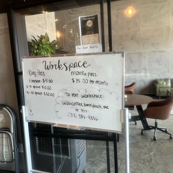 Wah Coffee - Signage for workspace pricing - Coffee & Tea Near Me - Richmond, Texas