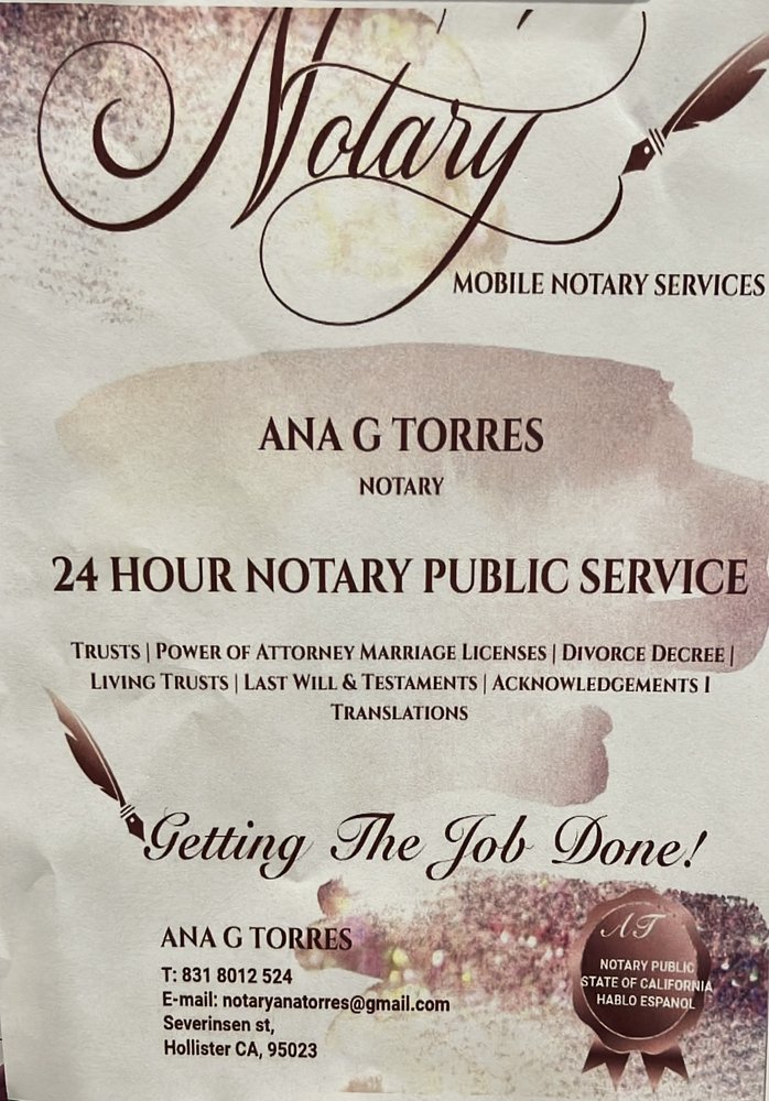 ANA G TORRES NOTARY Hollister, CA Yelp