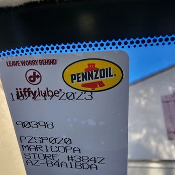 Jiffy Lube - My oil change sticker from Jiffy Lube. - Oil Change Stations Near Me - Maricopa, Arizona