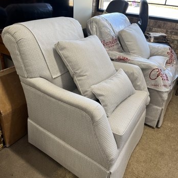 Glaber's Upholstery & Fabrics - Two chairs magically transformed - Furniture Reupholstery Near Me - Marietta, Georgia Glaber's Upholstery & Fabrics - Two chairs magically transformed - Furniture Reupholstery Near Me - Marietta, Georgia