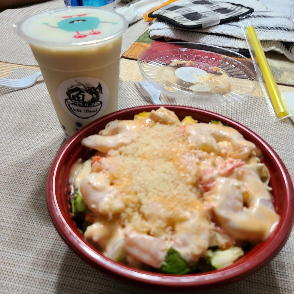 Poke Bowl - Medium Poke Bowl with shrimp, greens, avocado, and other delicious fixings with coconut milk Boba tea! - Hawaiian Near Me - Frederick, Maryland Poke Bowl - Medium Poke Bowl with shrimp, greens, avocado, and other delicious fixings with coconut milk Boba tea! - Hawaiian Near Me - Frederick, Maryland