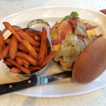 The Counter - Boyfriends order: same as mine except 1/2 burger, bacon, cheddar, garlic aioli sauce and sweet potato fries! - Burgers Near Me - Honolulu, Hawaii