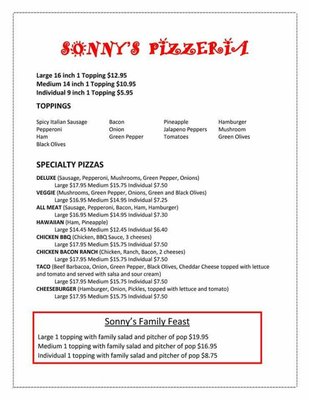 Menu photo 1 Sonny's Corner Cafe and Pizzeria Sidell, IL Menu photo 1 Sonny's Corner Cafe and Pizzeria Sidell, IL