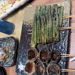 Grilled mushrooms and okra so yummm