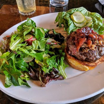 Tandem - Burger with side salad - New American Near Me - Carrboro, North Carolina Tandem - Burger with side salad - New American Near Me - Carrboro, North Carolina