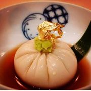 Photo of Urasawa - Beverly Hills, CA, United States. Sesame Tofu Wrap with Uni and gold flake