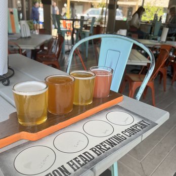 Hilton Head Brewing - Flight on the patio - Breweries Near Me - Hilton Head Island, South Carolina Hilton Head Brewing - Flight on the patio - Breweries Near Me - Hilton Head Island, South Carolina