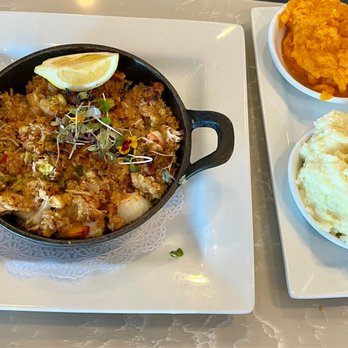 Bay Pointe Waterfront Restaurant - Stuffed Seafood Trio w/2 sides mashed potatoes & butternut squash - American Near Me - Quincy, Massachusetts Bay Pointe Waterfront Restaurant - Stuffed Seafood Trio w/2 sides mashed potatoes & butternut squash - American Near Me - Quincy, Massachusetts