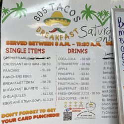 805 Tacos, Taquitos Callejeros - Breakfast and specials