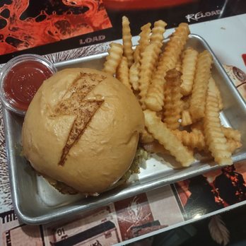 Thunder Bacon Burger - Thunder Kush Burger with fries. The flames were appropriate because the burger was FIRE. - Burgers Near Me - Tucson, Arizona Thunder Bacon Burger - Thunder Kush Burger with fries. The flames were appropriate because the burger was FIRE. - Burgers Near Me - Tucson, Arizona