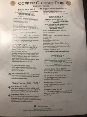 Menu photo 5 Copper Cricket Pub Sanford, NC