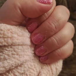 Manicure: Gel pink glitter Manicure: Gel pink glitter