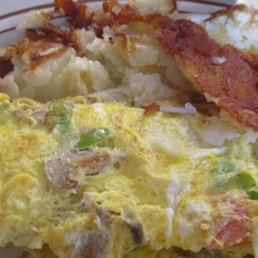 veggie omelet and fried potatoes