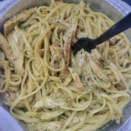 Pesto pasta. The chicken was extra. Pesto pasta. The chicken was extra.