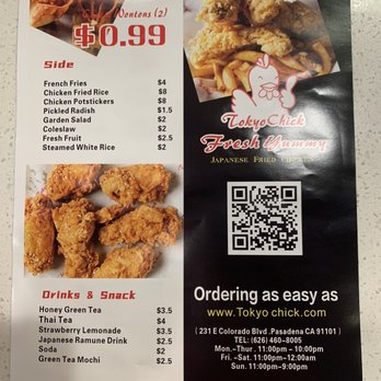 Tokyo Chick - Menu back - Chicken Wings Near Me - Pasadena, California