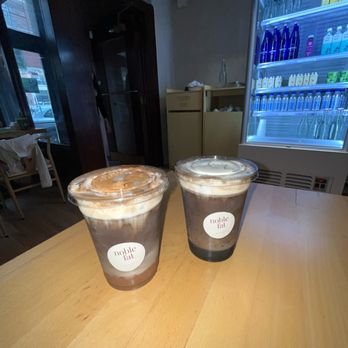 Noble Fat - Banana Bread Hojicha (Left) & Black Sesame Hojicha (Right) - Cafes Near Me - Chicago, Illinois Noble Fat - Banana Bread Hojicha (Left) & Black Sesame Hojicha (Right) - Cafes Near Me - Chicago, Illinois